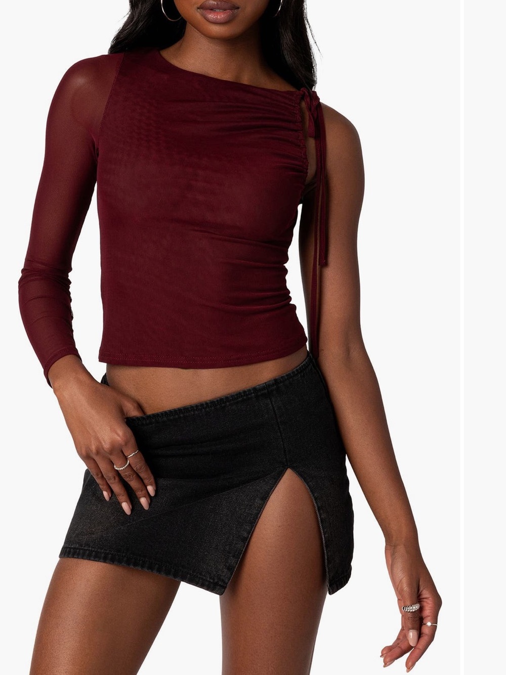 Edikted jupiter asymmetric mesh sleeve top